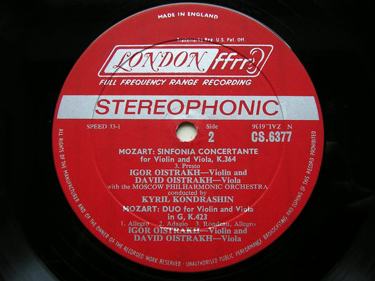 MOZART: SINFONIA CONCERTANTE K364 / DUO in G K423    DAVID & IGOR OISTRAKH / MOSCOW PHILHARMONIC / KONDRASHIN    CS 6377