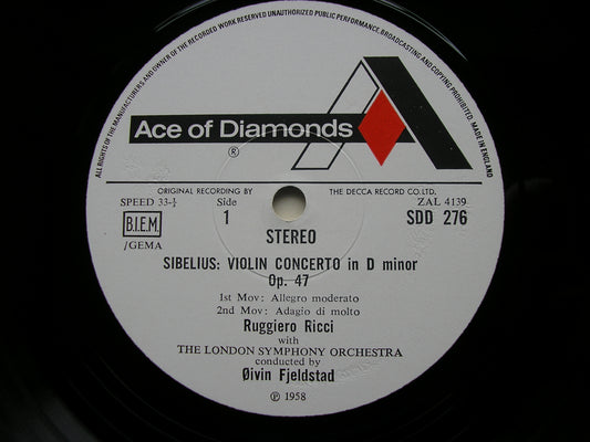 SIBELIUS: VIOLIN CONCERTO / TCHAIKOVSKY: SERENADE MELANCOLIQUE    RICCI / LONDON SYMPHONY / FJELSTAD    SDD 276