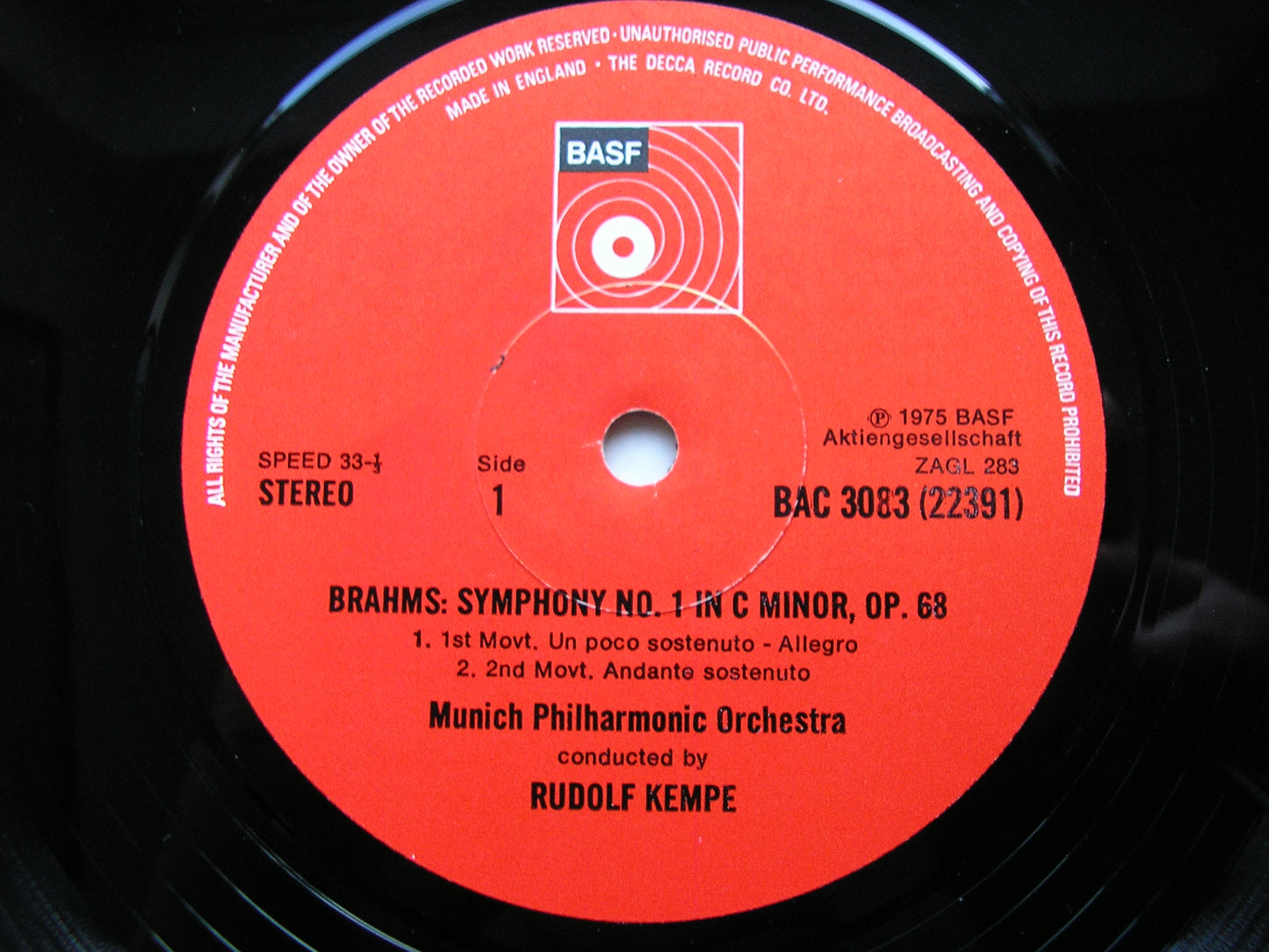 BRAHMS: SYMPHONY No. 1 KEMPE / MUNICH PHILHARMONIC ORCHESTRA BAC 3083
