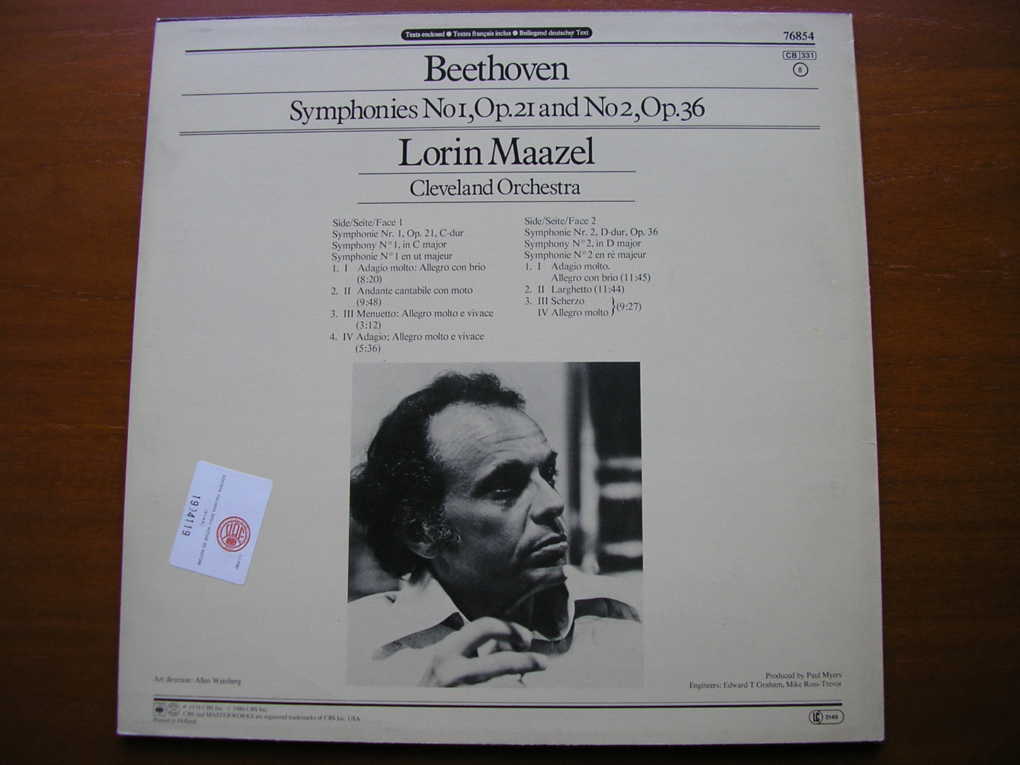 BEETHOVEN: SYMPHONIES Nos. 1 & 2 MAAZEL / CLEVELAND ORCHESTRA 76854
