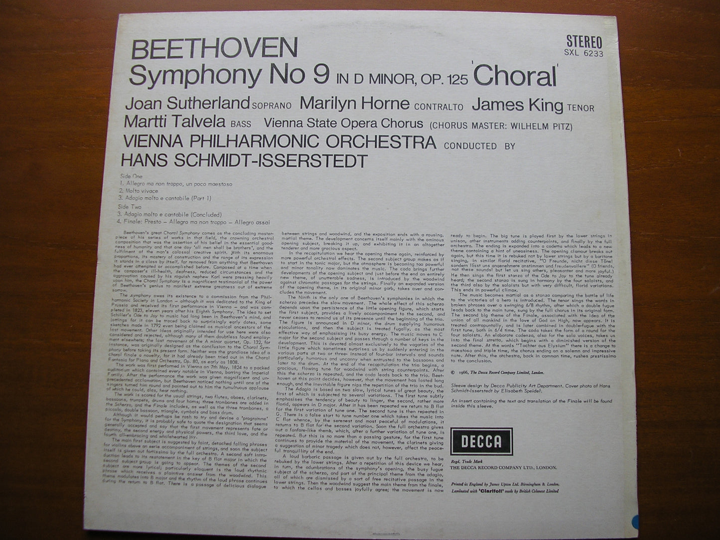 BEETHOVEN: SYMPHONY No. 9 'Choral' SOLOISTS / VIENNA PHILHARMONIC / SCHMIDT - ISSERSTEDT SXL 6233