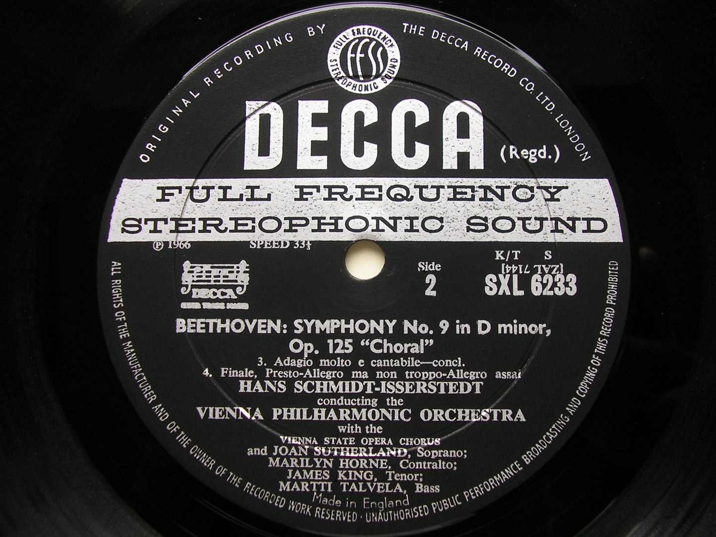 BEETHOVEN: SYMPHONY No. 9 'Choral' SOLOISTS / VIENNA PHILHARMONIC / SCHMIDT - ISSERSTEDT SXL 6233