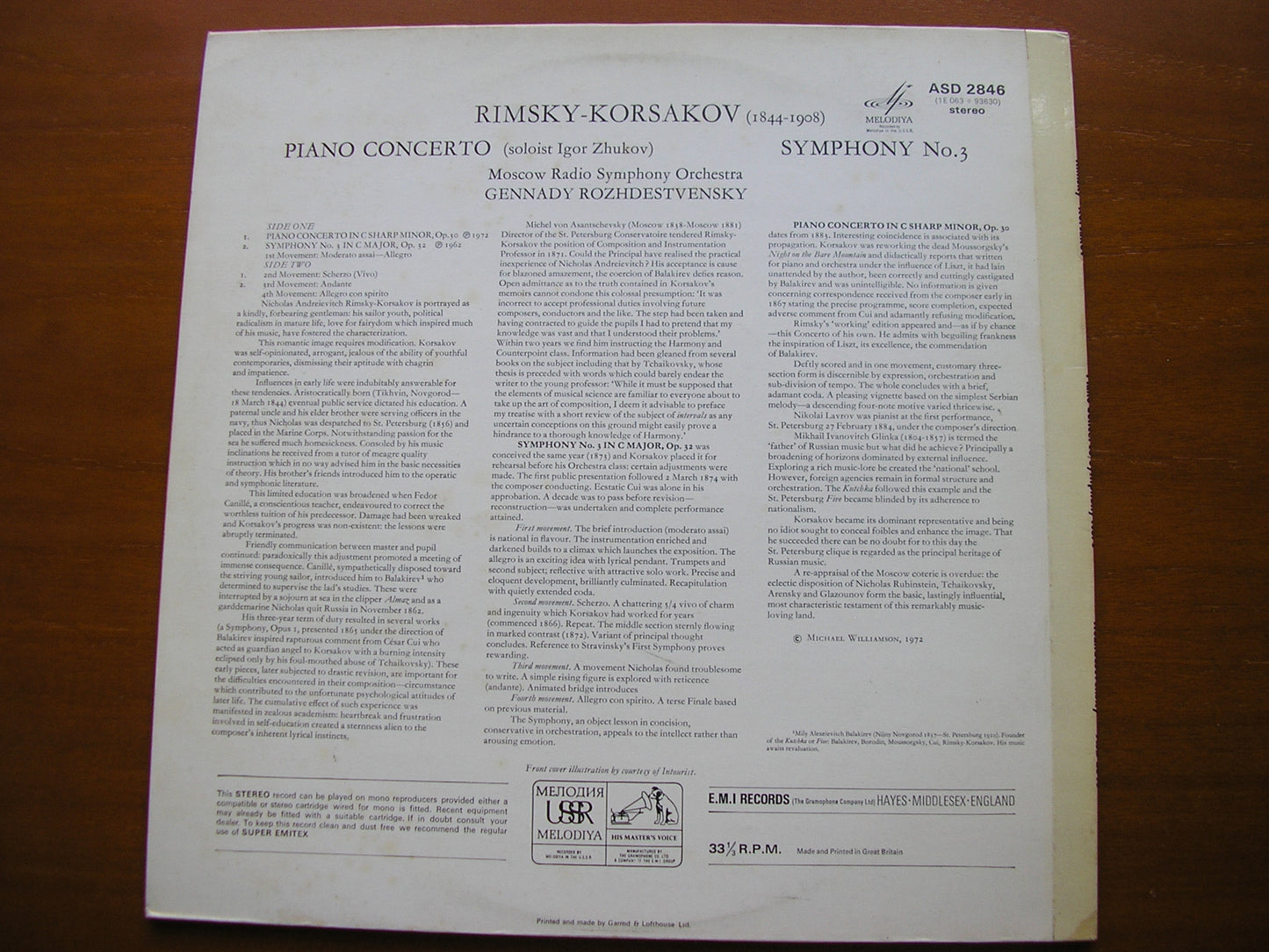 RIMSKY-KORSAKOV: PIANO CONCERTO / SYMPHONY No. 3     ZHUKOV / MOSCOW RADIO SYMPHONY / ROZHDESTVENSKY    ASD 2846
