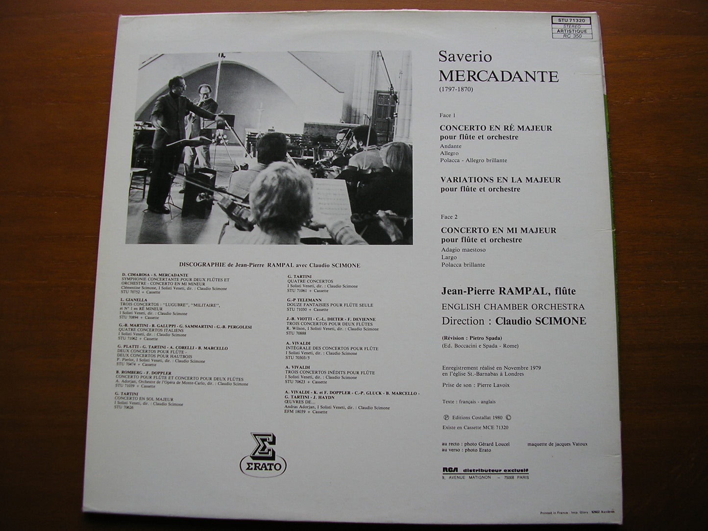 MERCADANTE: FLUTE CONCERTOS in D & E / VARIATIONS in A    RAMPAL / ENGLISH CHAMBER ORCHESTRA / CLAUDIO  SCIMONE    STU 71320