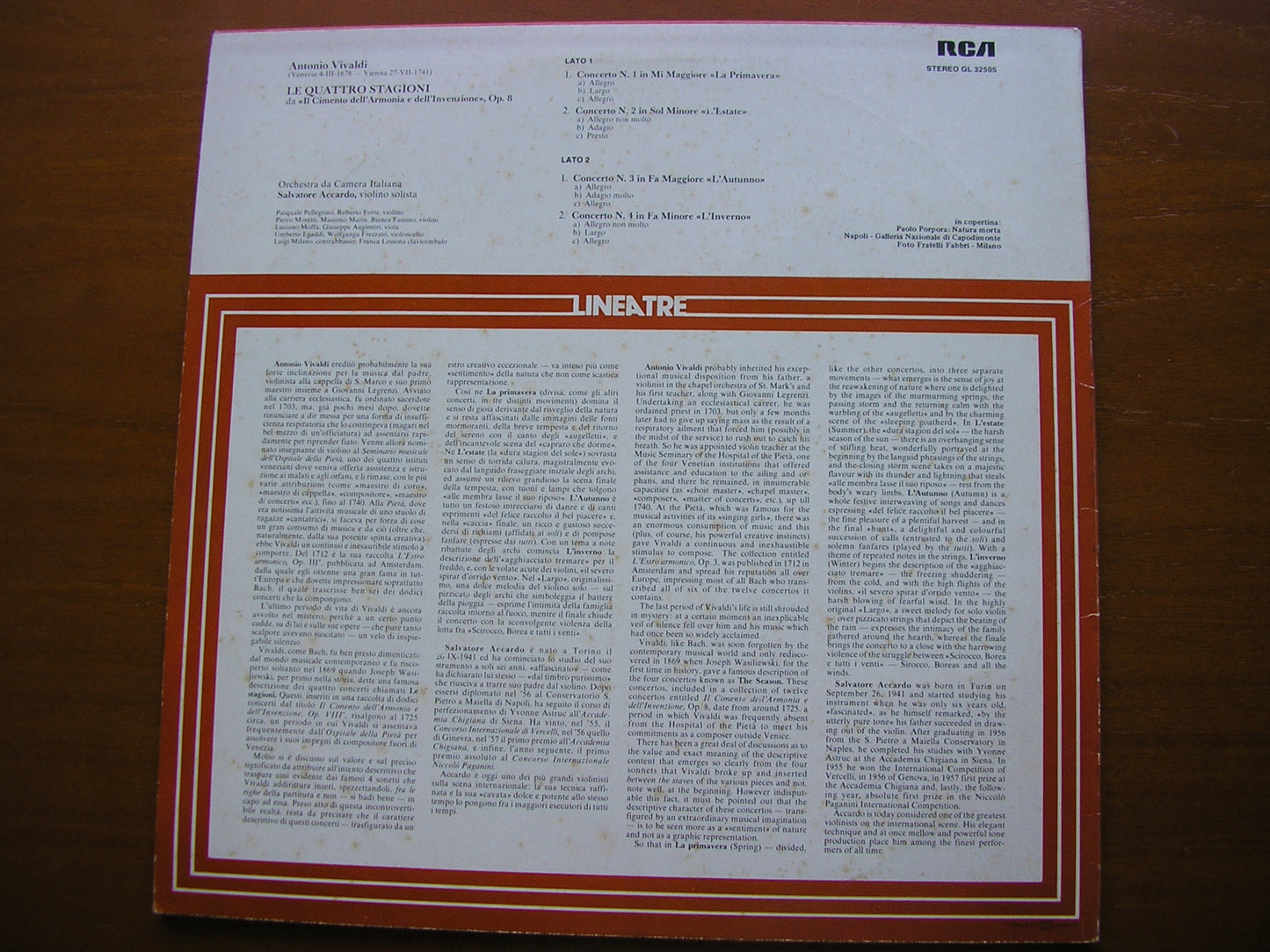 VIVALDI: THE FOUR SEASONS ACCARDO / ITALIAN CHAMBER ORCHESTRA GL 32505