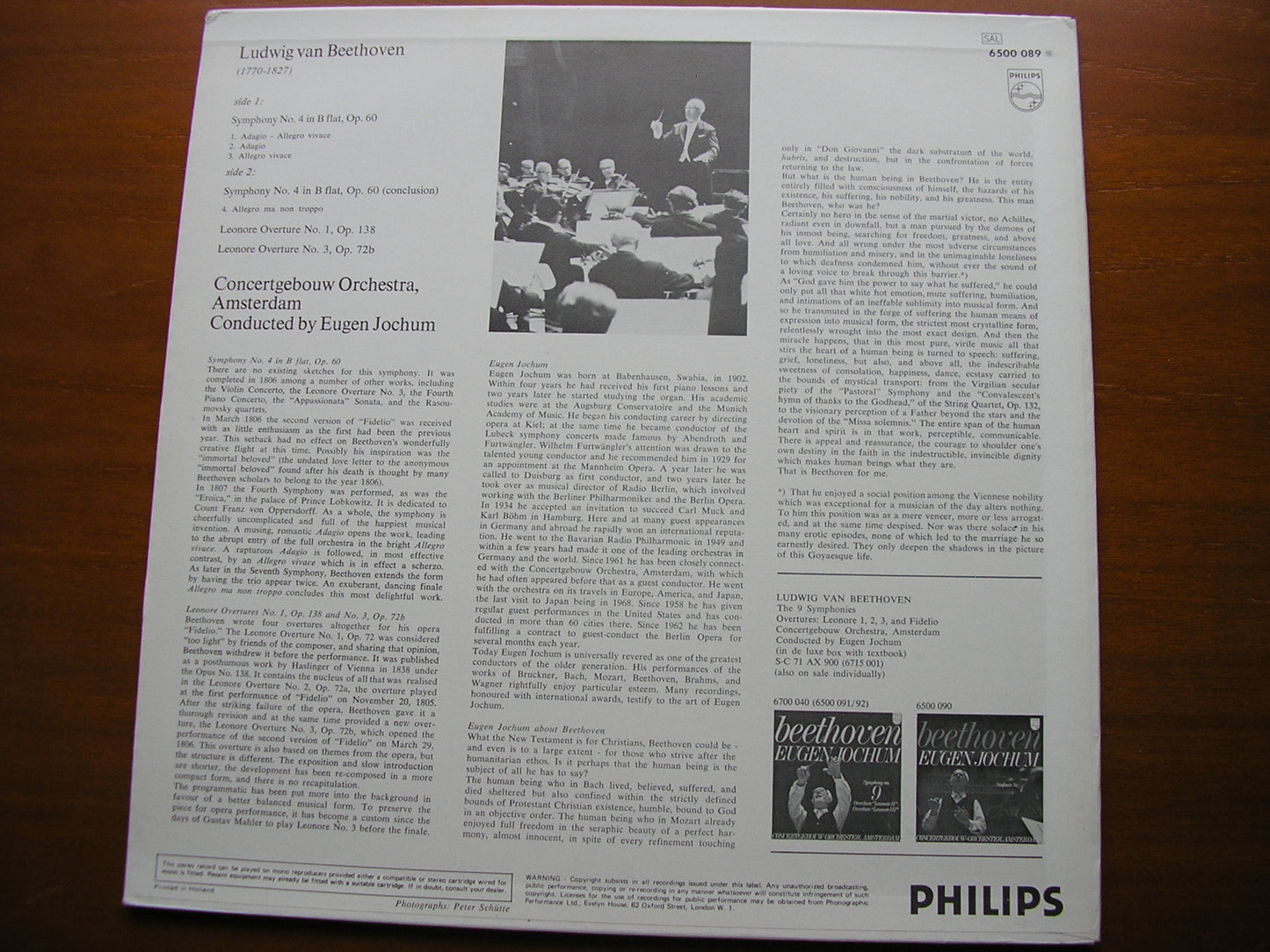 BEETHOVEN: SYMPHONY No. 4 / OVERTURES: Leonore Nos. 1 & 3 JOCHUM / CONCERTGEBOUW ORCHESTRA 6500 089