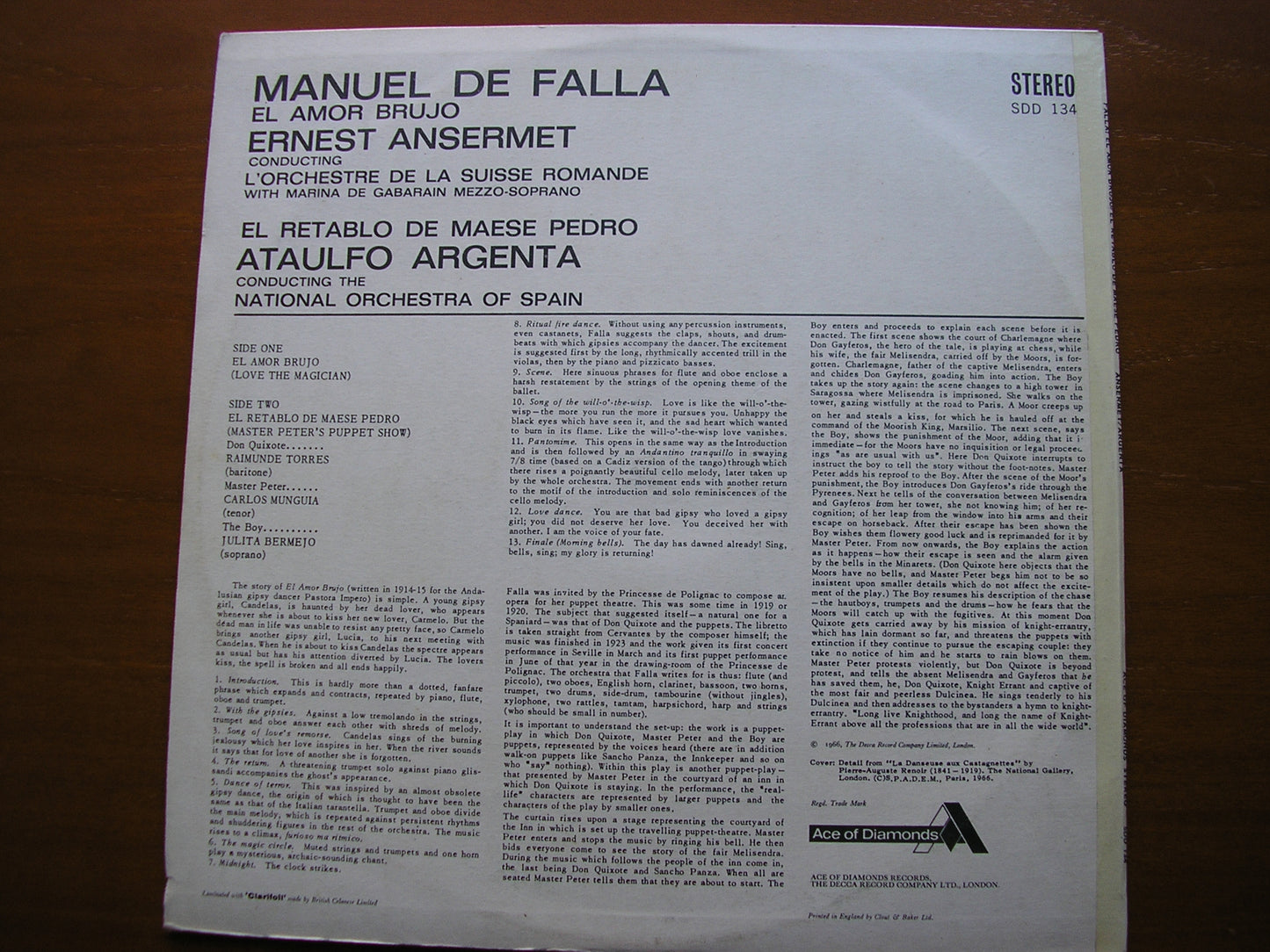 FALLA: EL AMOR BRUJO / MASTER PETER'S PUPPET SHOW ANSERMET / SUISSE ROMANDE & ARGENTA / SPANISH NATIONAL ORCHESTRA SDD 134