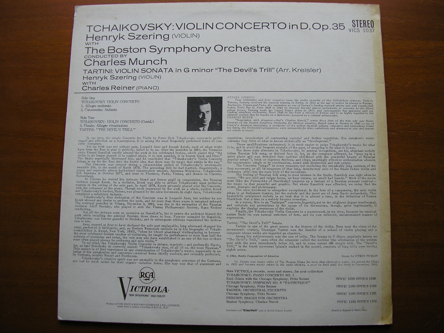 TCHAIKOVSKY: VIOLIN CONCERTO / TARTINI: SONATA in G 'The Devil's Trill' SZERYNG / BOSTON SYMPHONY / MUNCH VICS 1037