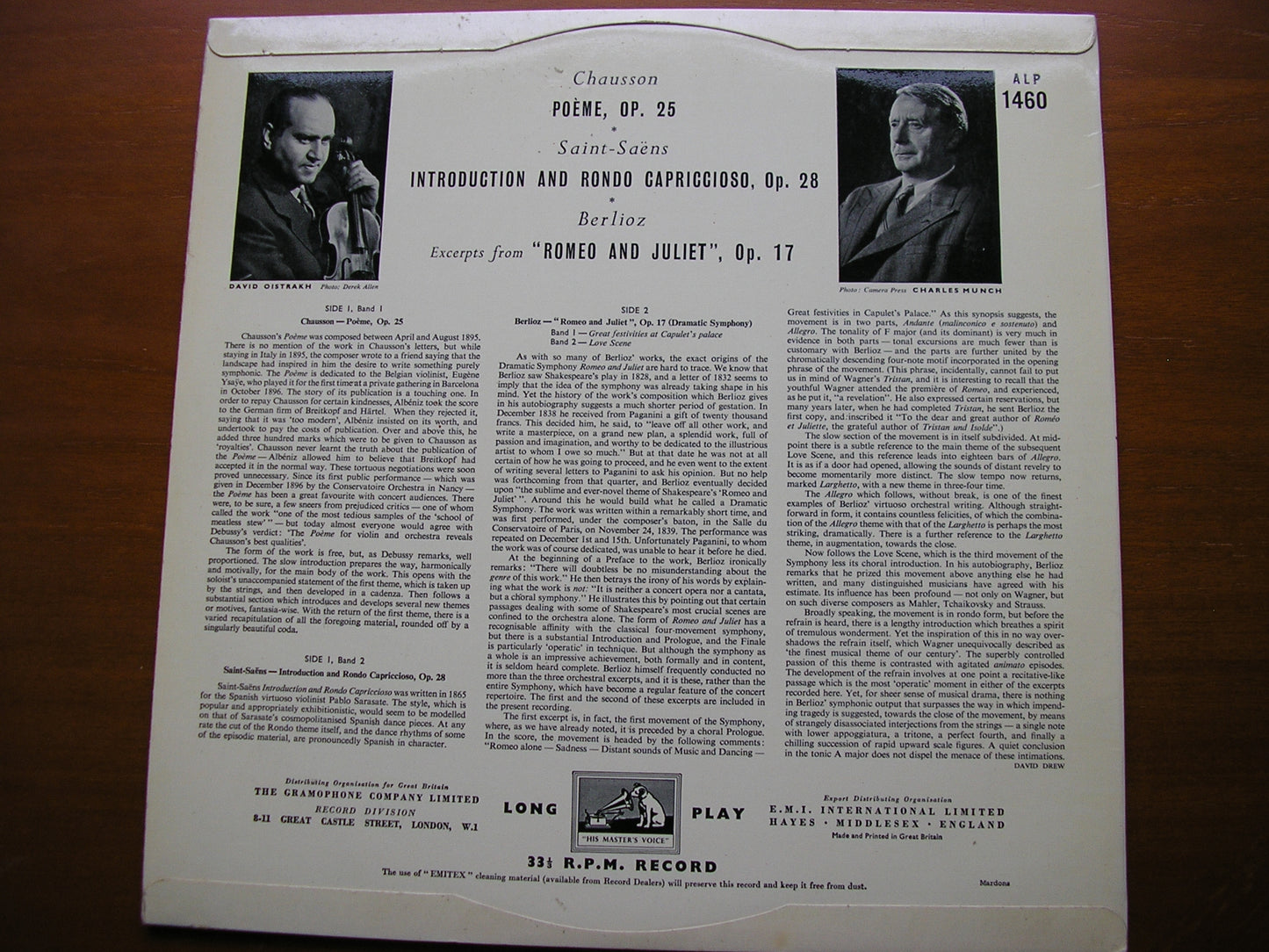 CHAUSSON: POEME / SAINT-SAENS: INTRODUCTION & RONDO CAPRICCIOSO OISTRAKH / BOSTON SYMPHONY / MUNCH ALP 1460