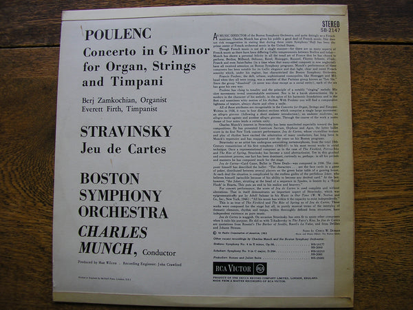 STRAVINSKY: JEU DE CARTES / POULENC: ORGAN CONCERTO ZAMKOCHIAN / BOSTON  SYMPHONY / MUNCH SB 2147