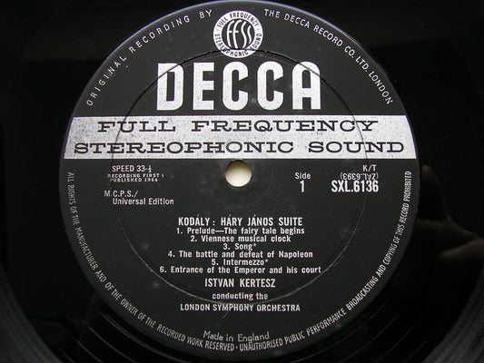 KODALY: HARY JANOS Suite / DANCES OF GALANTA    KERTESZ / LONDON SYMPHONY   SXL 6136