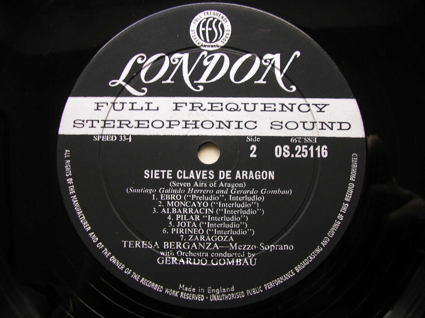 TERESA BERGANZA SINGS SEVEN AIRS OF ARAGON / EIGHT BASQUE SONGS SYMPHONY ORCHESTRA / GERARD GOMBAU OS 25116