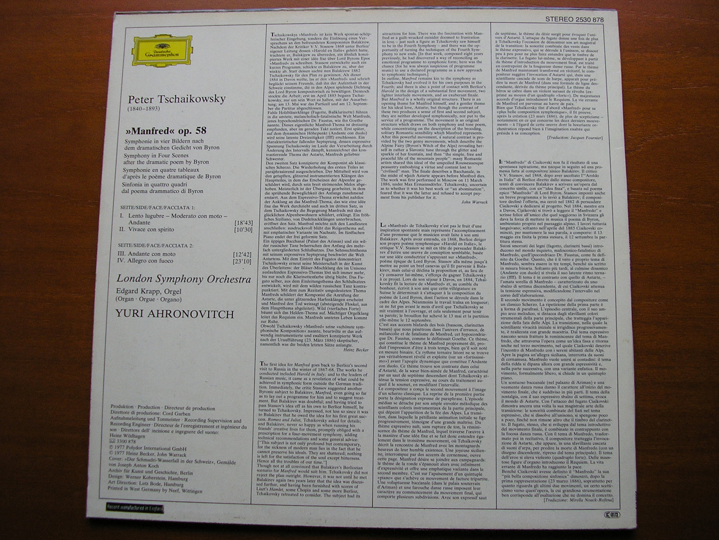 TCHAIKOVSKY: MANFRED      AHRONOVICH / LONDON SYMPHONY    2530 878