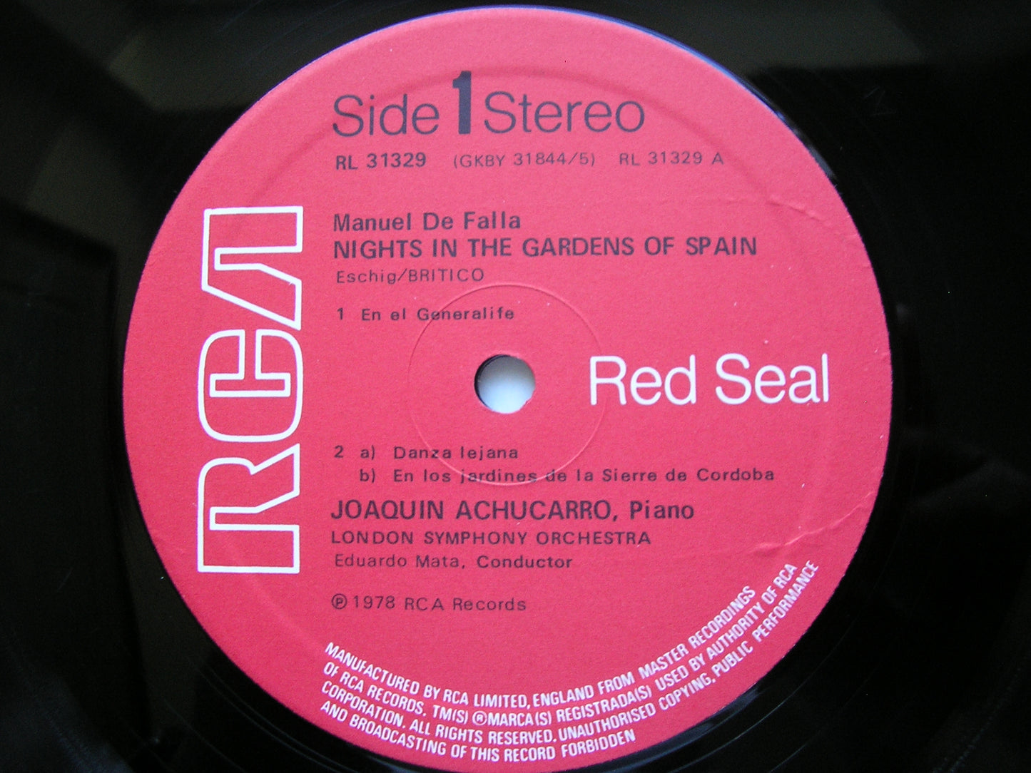 FALLA: NIGHTS IN THE GARDENS OF SPAIN / HARPSICHORD CONCERTO      ACHUCARRO / LONDON SYMPHONY ORCHESTRA / MATA    RL 31329