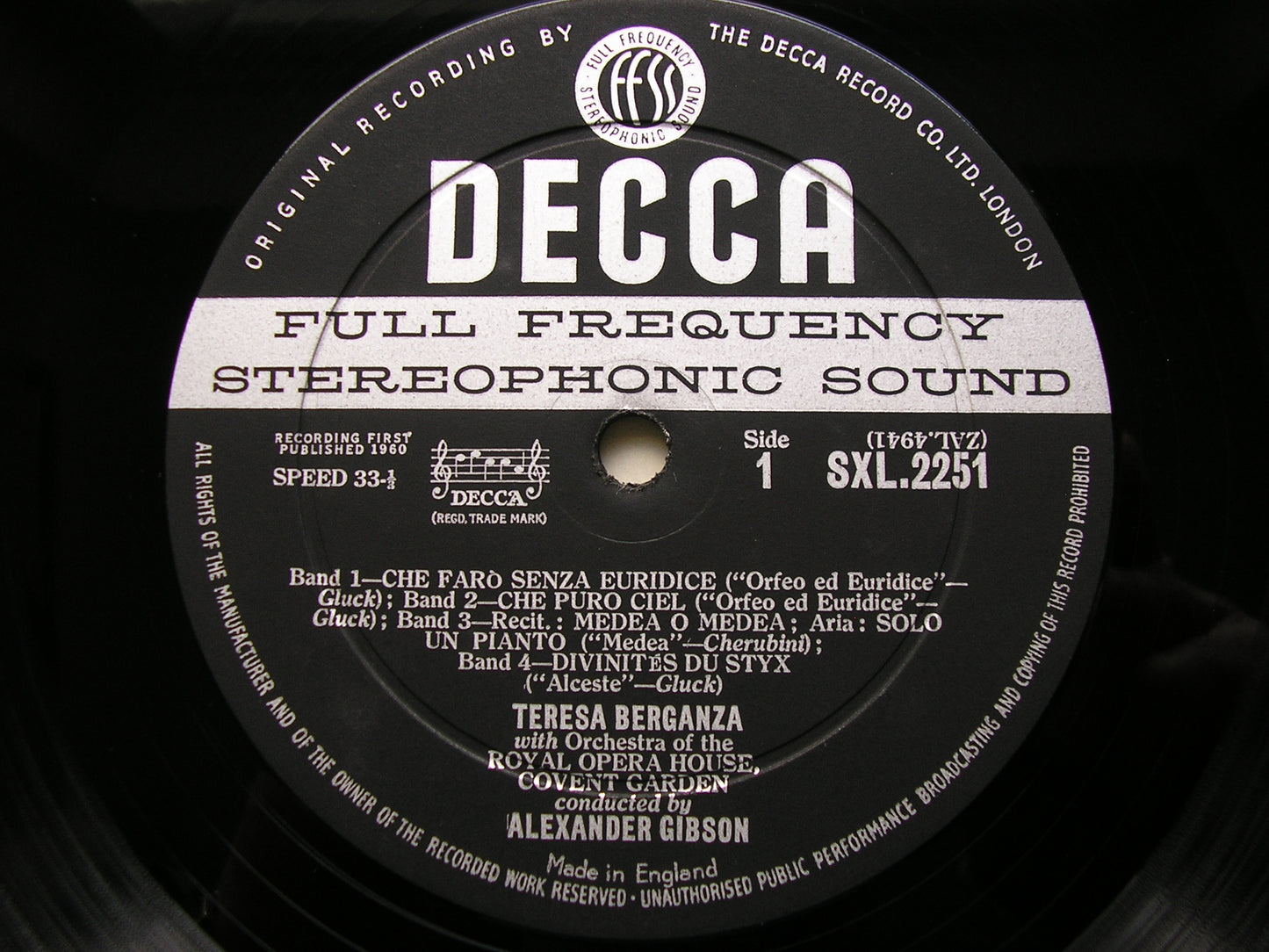 TERESA BERGANZA SINGS 18th CENTURY ARIAS: GLUCK / CHERUBINI / PERGOLESI / HANDEL / PAISIELLO OROHCG / ALEXANDER GIBSON SXL 2251