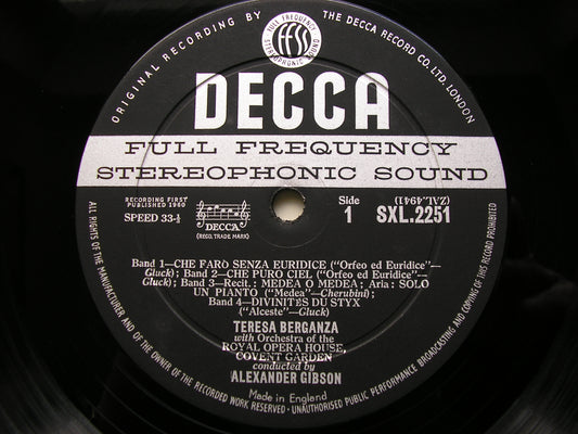 TERESA BERGANZA SINGS 18th CENTURY ARIAS: GLUCK / CHERUBINI / PERGOLESI / HANDEL / PAISIELLO      OROHCG / ALEXANDER GIBSON     SXL 2251