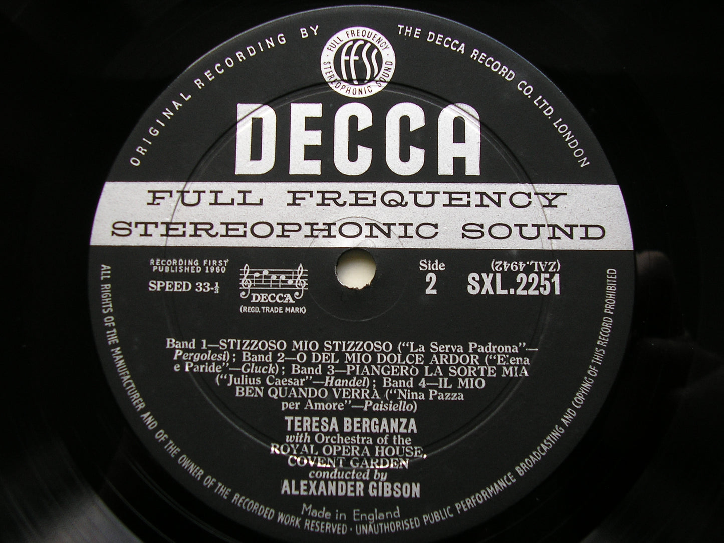 TERESA BERGANZA SINGS 18th CENTURY ARIAS: GLUCK / CHERUBINI / PERGOLESI / HANDEL / PAISIELLO OROHCG / ALEXANDER GIBSON SXL 2251