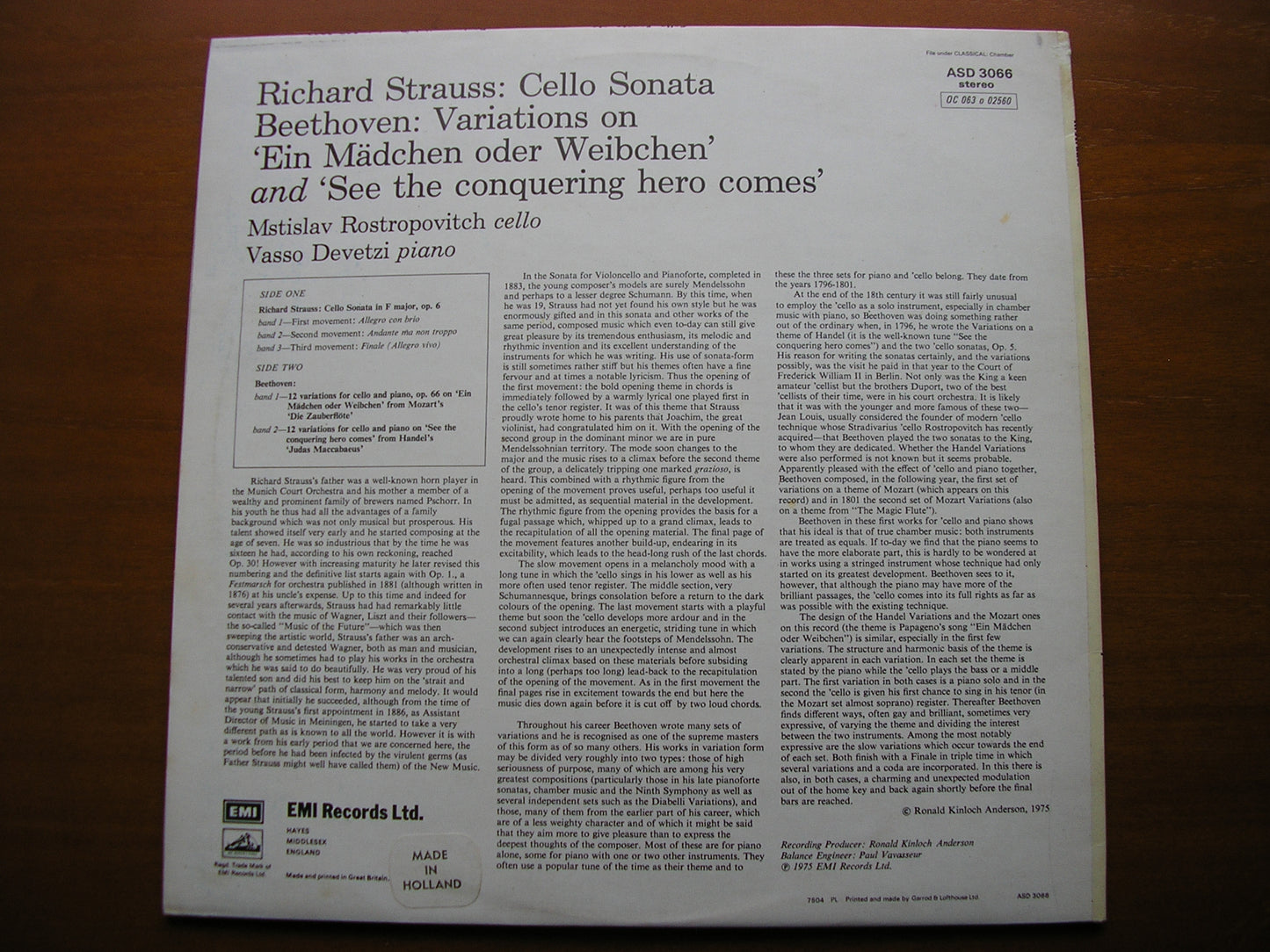 STRAUSS: CELLO SONATA / BEETHOVEN: VARIATIONS ROSTROPOVICH / DEVETZI ASD 3066
