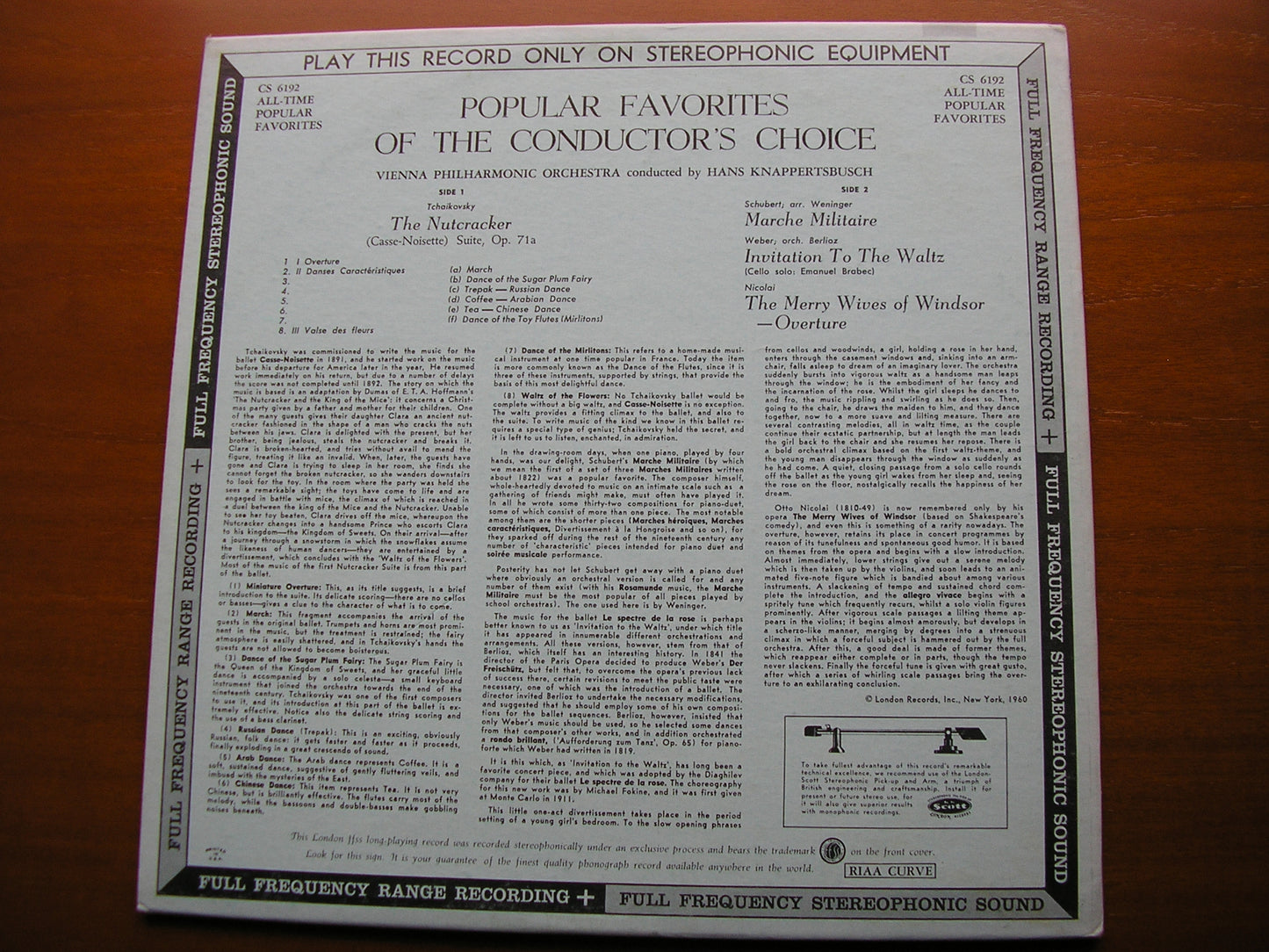 POPULAR FAVOURITES: TCHAIKOVSKY / NICOLAI / WEBER / SCHUBERT     KNAPPERTSBUSCH / VIENNA PHILHARMONIC    CS 6192