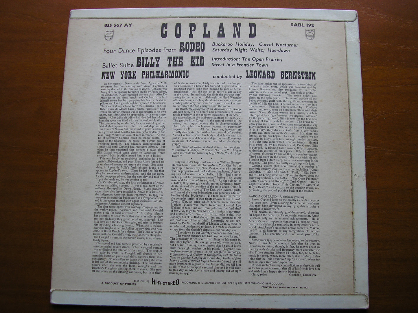 COPLAND: BILLY THE KID / RODEO     BERNSTEIN / NEW YORK PHILHARMONIC    SABL 192