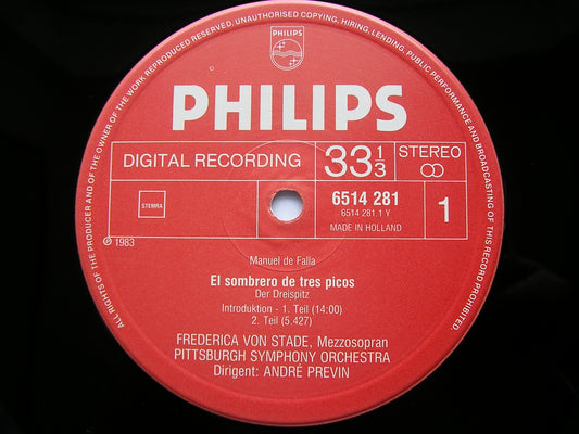 FALLA: THE THREE CORNERED HAT      VON STADE / PITTSBURGH SYMPHONY / PREVIN    6514 281