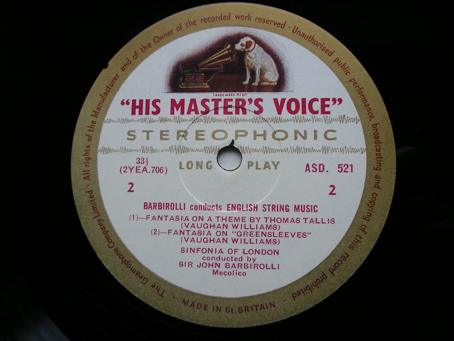 BARBIROLLI CONDUCTS ENGLISH MUSIC FOR STRINGS: ELGAR / VAUGHAN WILLIAMS BARBIROLLI / SINFONIA OF LONDON / ALLEGRI QUARTET ASD 521