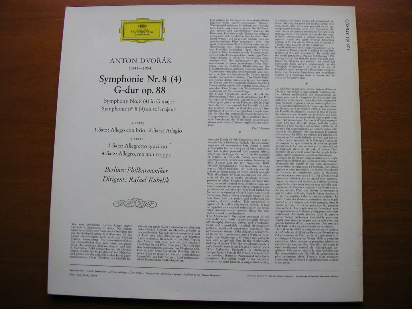 DVORAK: SYMPHONY No. 8 KUBELIK / BERLIN PHILHARMONIC 139 181