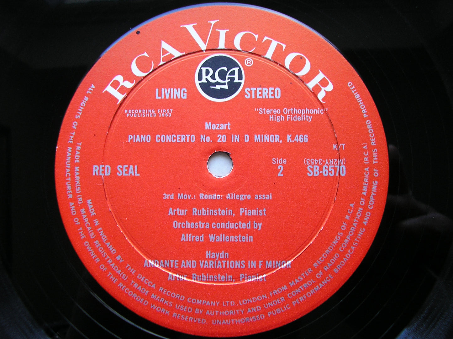 MOZART: PIANO CONCERTO No. 20 / HAYDN: ANDANTE & VARIATIONS in F     RUBINSTEIN /  RCA ORCHESTRA / WALLENSTEIN     SB 6570