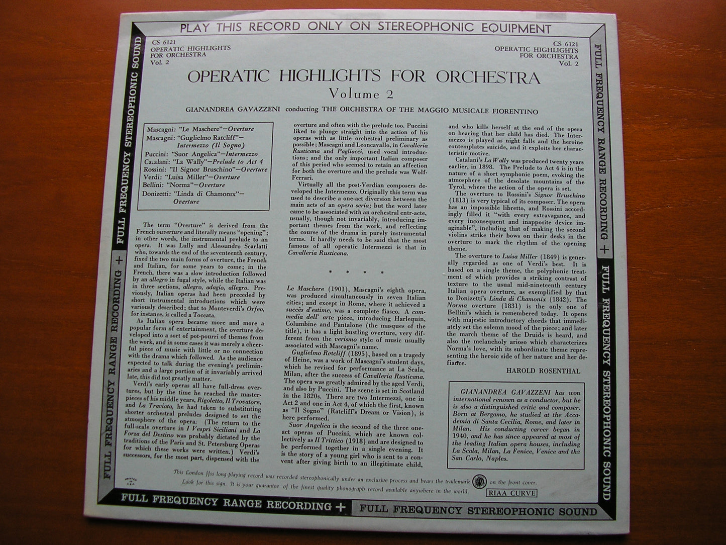 OPERATIC HIGHLIGHTS FOR ORCHESTRA: MASCAGNI / PUCCINI / VERDI / BELLINI / DONIZETTI / CATALANI / ROSSINI   GAVAZZENI / OMMF     CS 6121