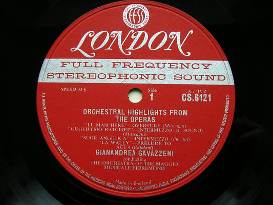 OPERATIC HIGHLIGHTS FOR ORCHESTRA: MASCAGNI / PUCCINI / VERDI / BELLINI / DONIZETTI / CATALANI / ROSSINI   GAVAZZENI / OMMF     CS 6121