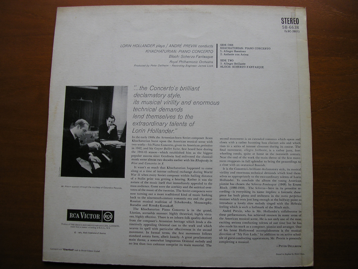 KHACHATURIAN: PIANO CONCERTO HOLLANDER / ROYAL PHILHARMONIC / PREVIN SB 6638