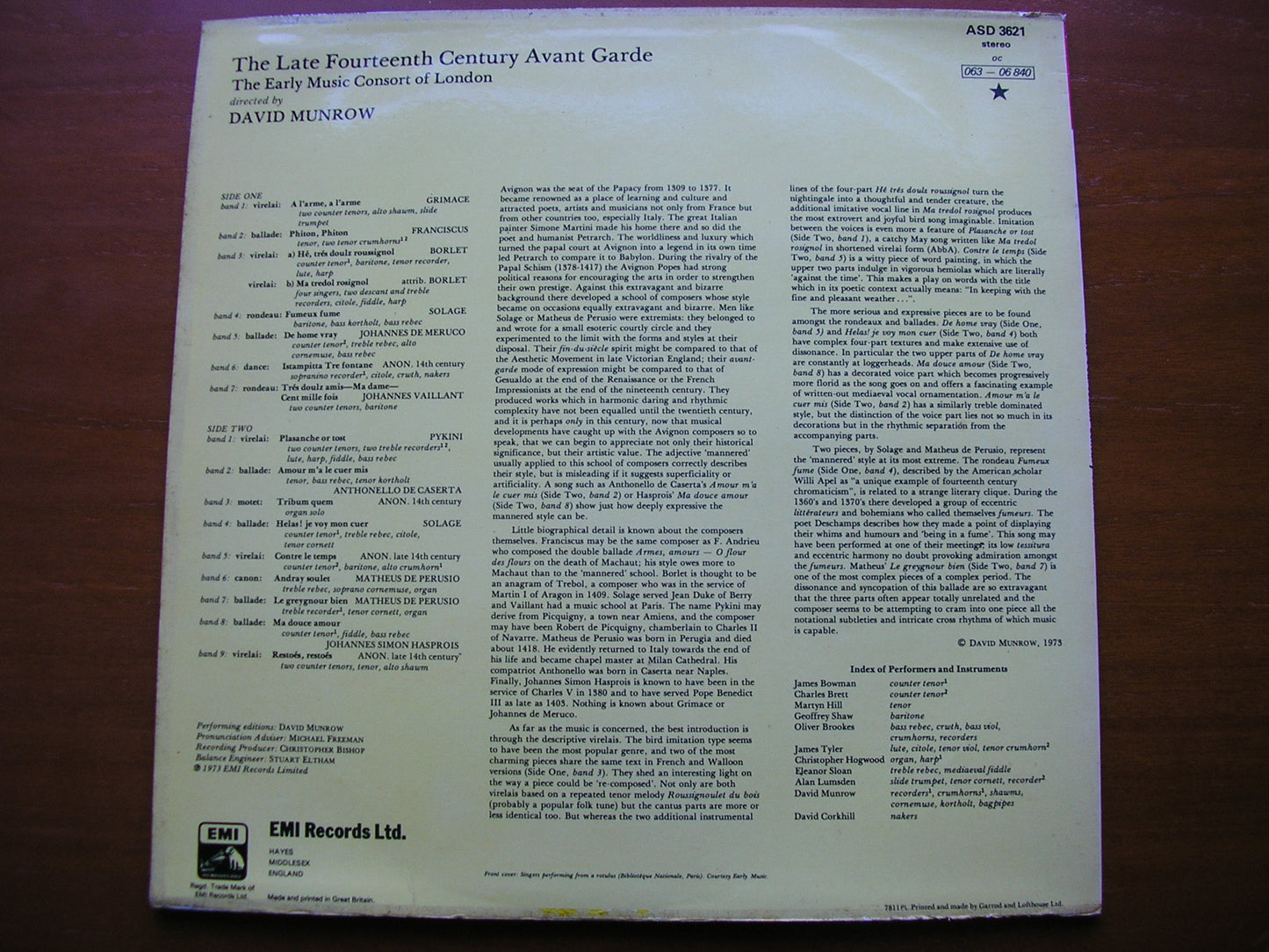 THE ART OF COURTLY LOVE: Late 14th Century Avant Garde MUNROW / THE EARLY MUSIC CONSORT OF LONDON ASD 3621