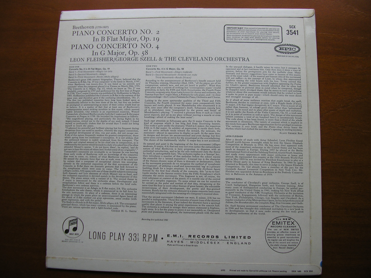 BEETHOVEN: PIANO CONCERTOS Nos. 2 & 4    FLEISHER / CLEVELAND ORCHESTRA / SZELL    SCX  3541