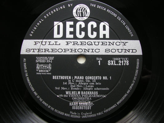 BEETHOVEN: PIANO CONCERTOS Nos. 1 & 2     BACKHAUS / VIENNA PHILHARMONIC / SCHMIDT-ISSERSTEDT     SXL 2178