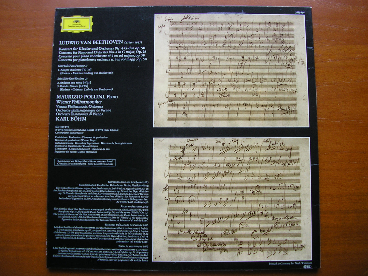 BEETHOVEN: PIANO CONCERTO No. 4 POLLINI / VIENNA PHILHARMONIC / BOHM 2530 791