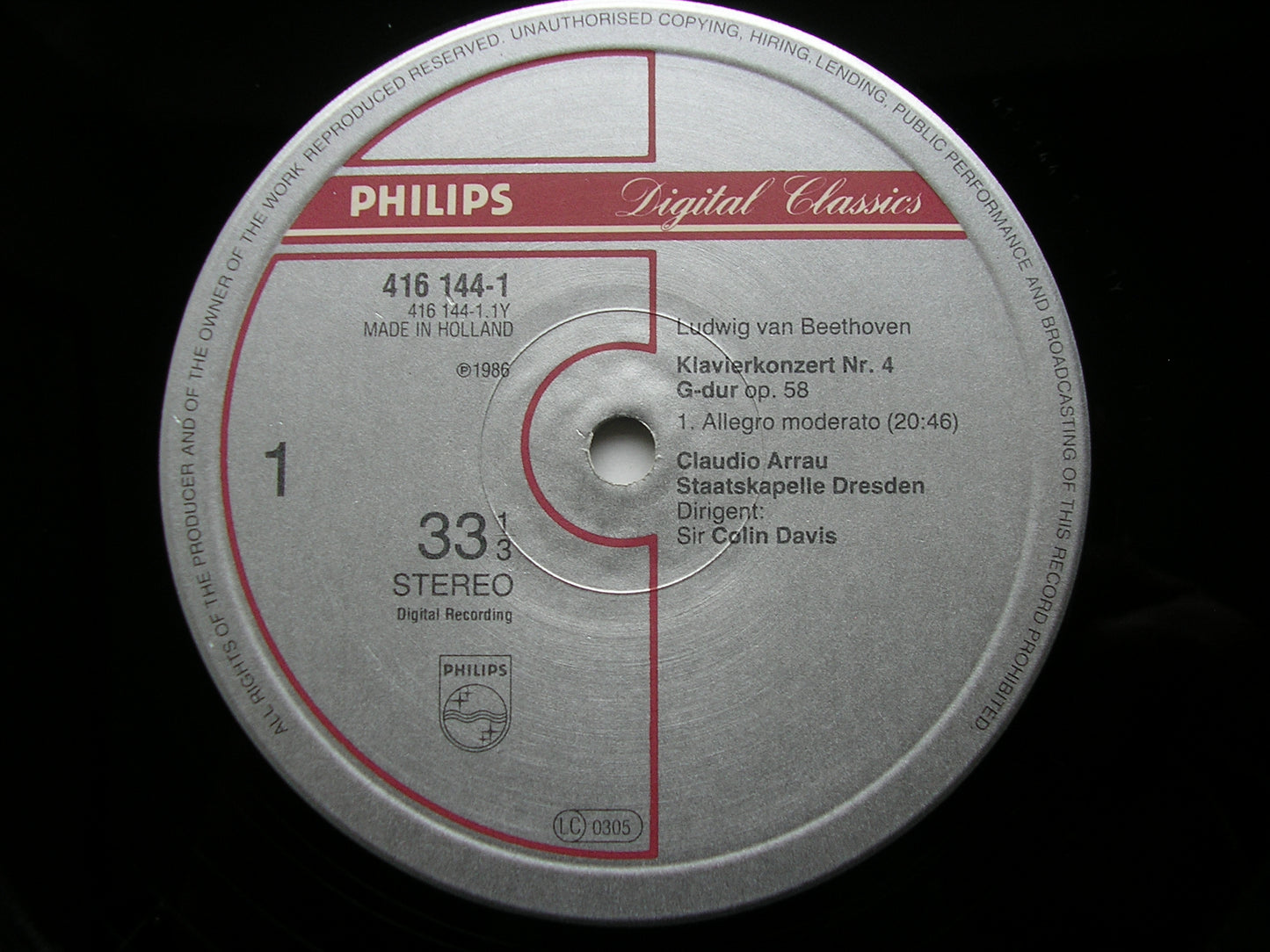 BEETHOVEN: PIANO CONCERTO No. 4     ARRAU / DRESDEN STATE ORCHESTRA / DAVIS     416 144