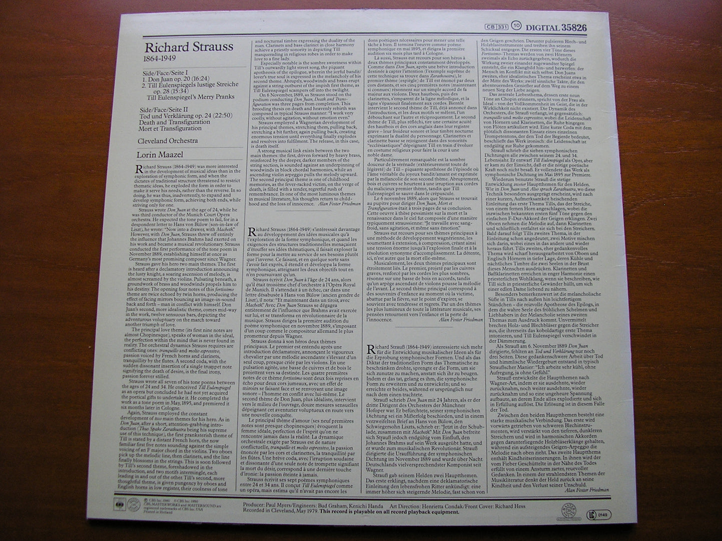 STRAUSS: DON JUAN / TILL EULENSPIEGEL / TOD UND VERKLARUNG    MAAZEL / CLEVELAND ORCHESTRA    35826