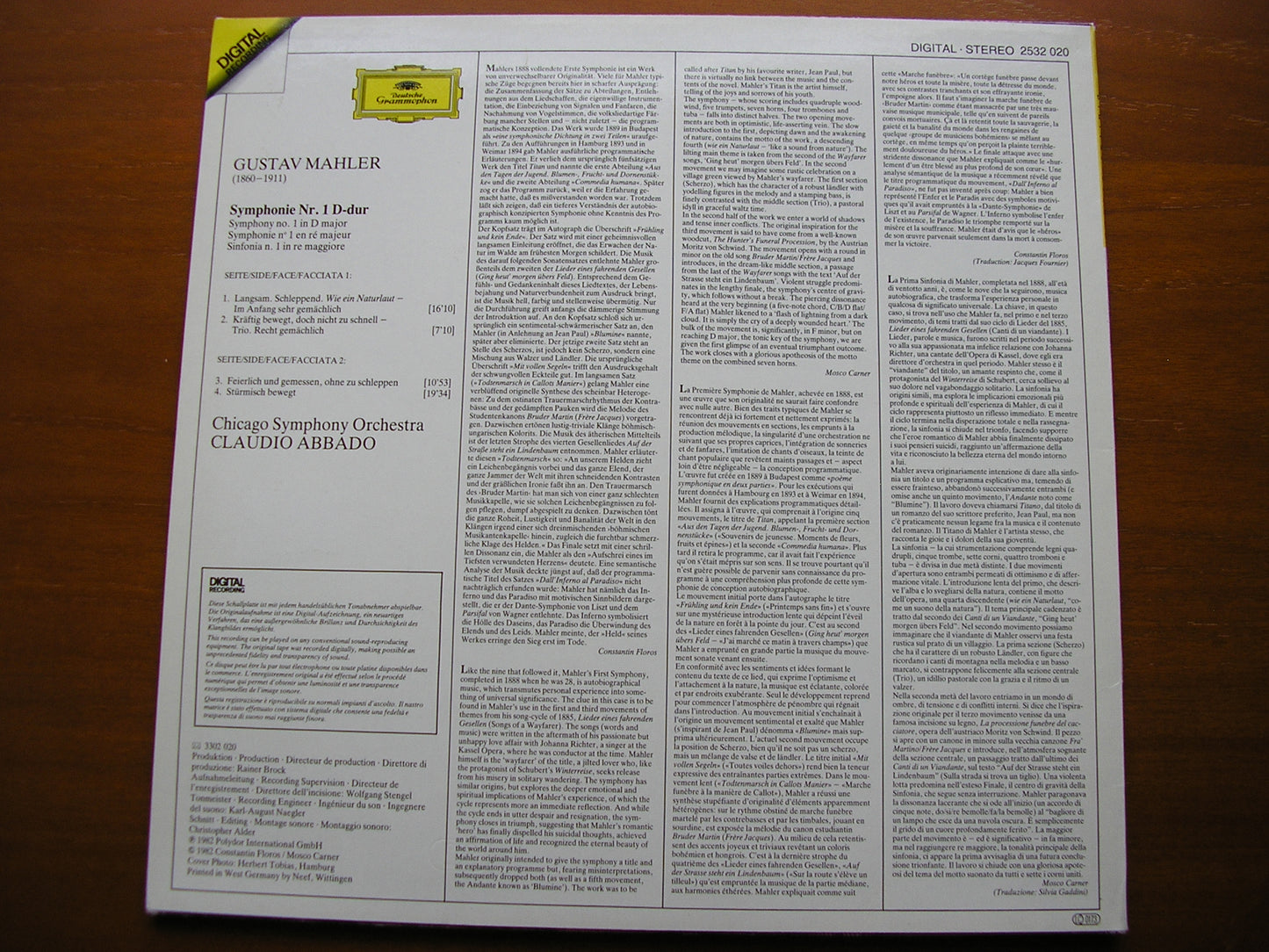 MAHLER: SYMPHONY No. 1 ABBADO / CHICAGO SYMPHONY 2532 020