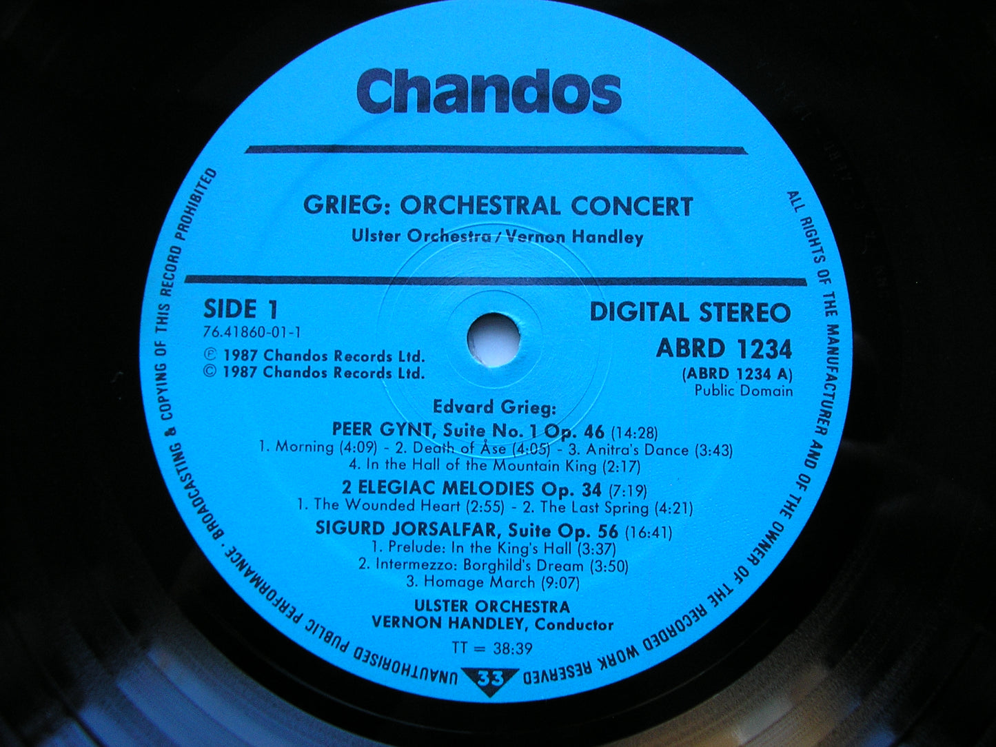GRIEG: PEER GYNT Suite No. 1 / SYMPHONIC DANCES / TWO ELEGIAC MELODIES / SIGURD JORSALFAR ULSTER ORCHESTRA / HANDLEY ABRD 1234
