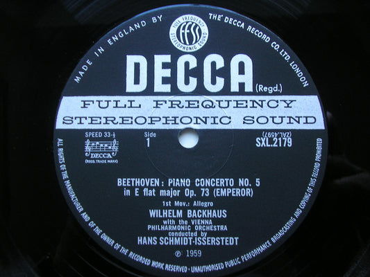 BEETHOVEN: PIANO CONCERTO No. 5  'Emperor'    BACKHAUS / VIENNA PHILHARMONIC / SCHMIDT-ISSERSTEDT   SXL 2179