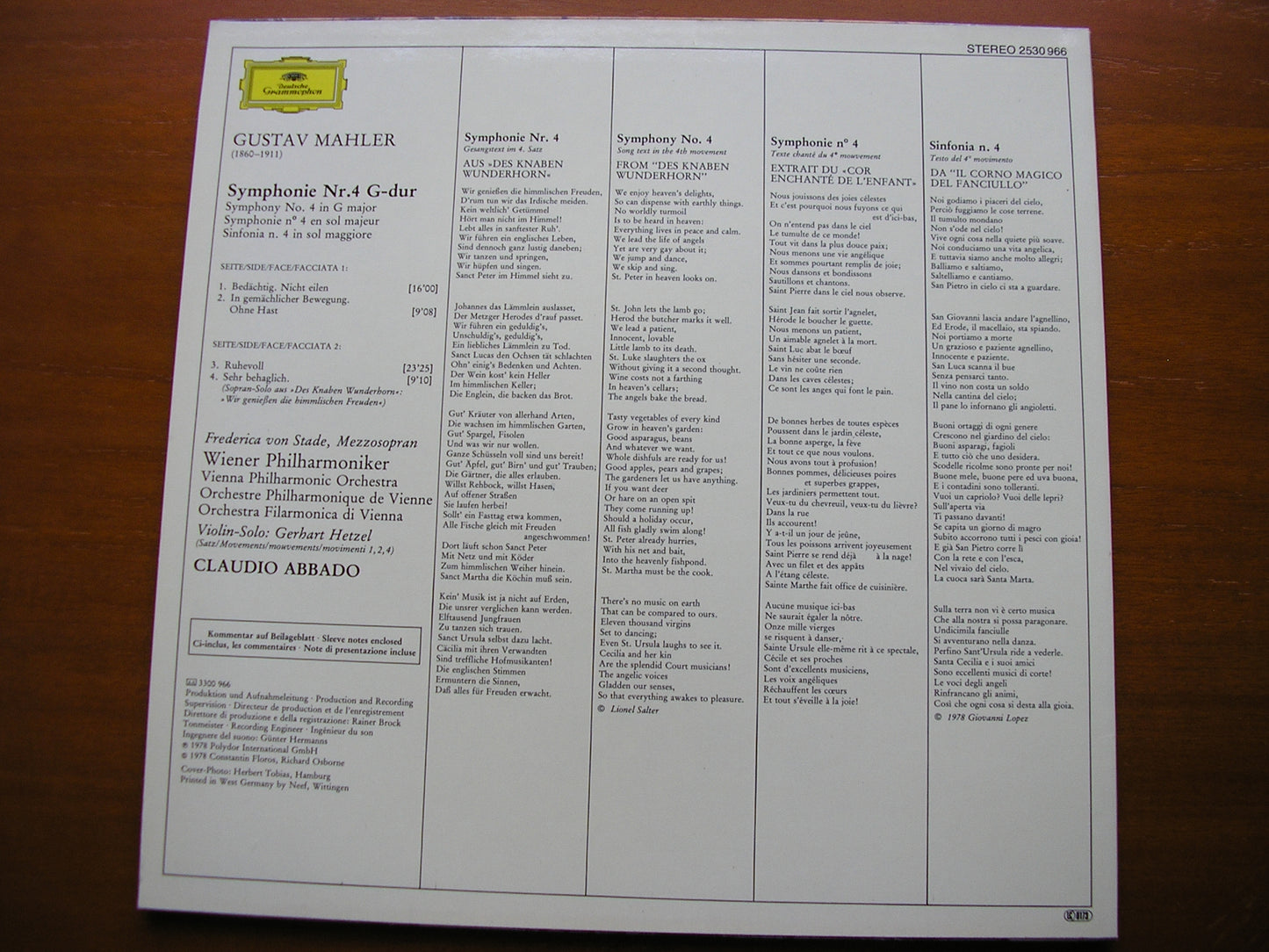 MAHLER: SYMPHONY No. 4 VON STADE / VIENNA PHILHARMONIC / ABBADO 2530 966