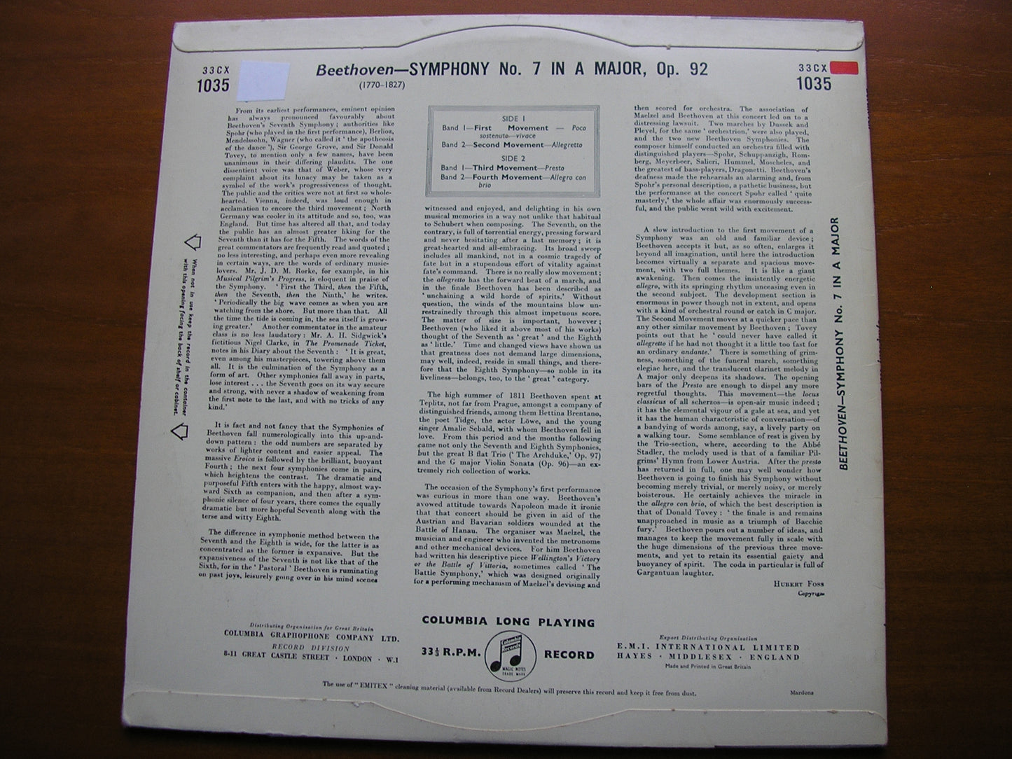 BEETHOVEN: SYMPHONY No. 7 KARAJAN / PHILHARMONIA ORCHESTRA 33CX 1035