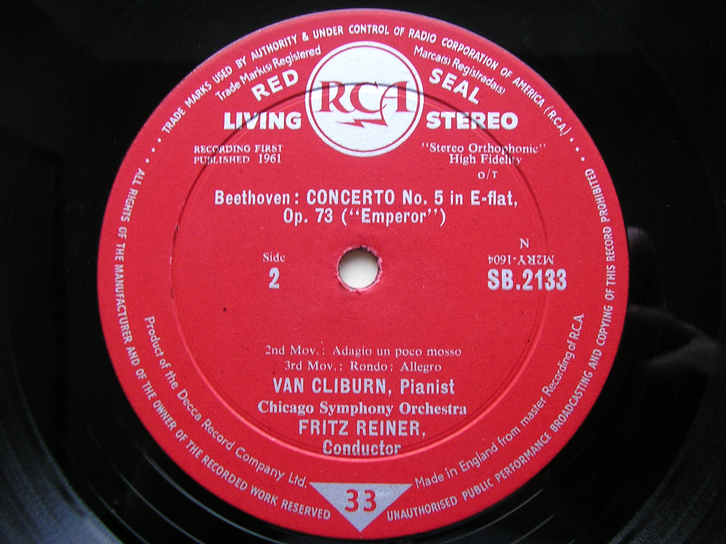 BEETHOVEN: PIANO CONCERTO No. 5  'Emperor'    VAN CLIBURN / CHICAGO SYMPHONY ORCHESTRA / REINER     SB 2133