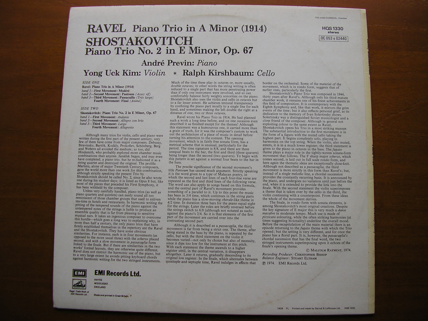 RAVEL: PIANO TRIO in A Minor / SHOSTAKOVITCH: PIANO TRIO No. 2 PREVIN / KIM / KIRSHBAUM HQS 1330