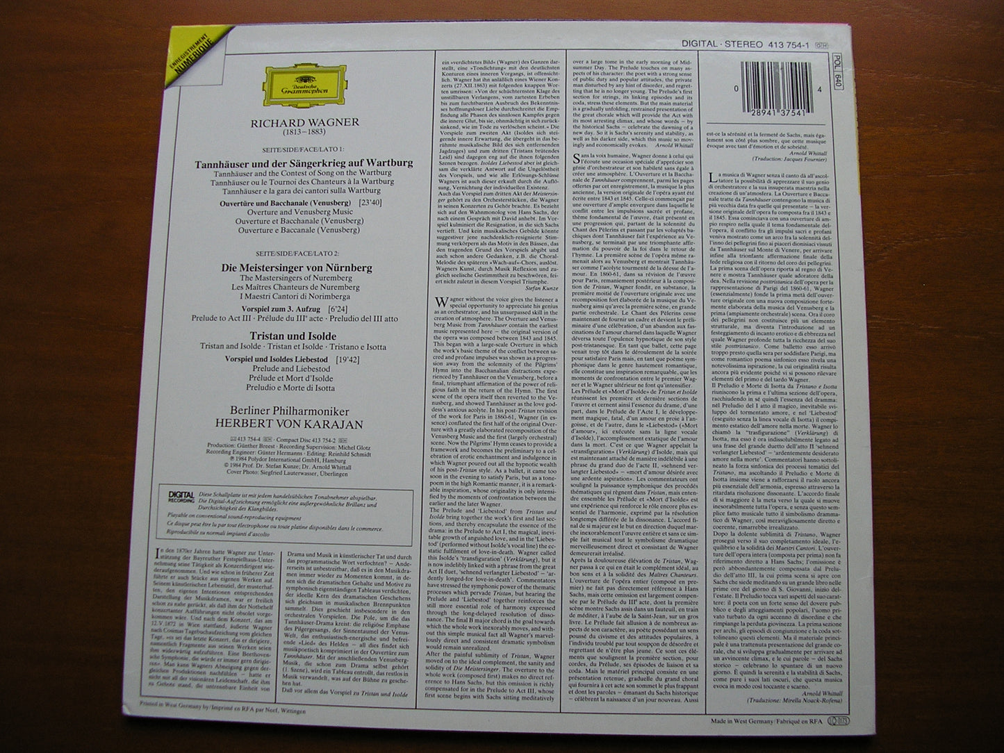 WAGNER: ORCHESTRAL MUSIC from Tannhauser / Tristan & Isolde / Die Meistersinger    KARAJAN / BERLIN PHILHARMONIC   413 754