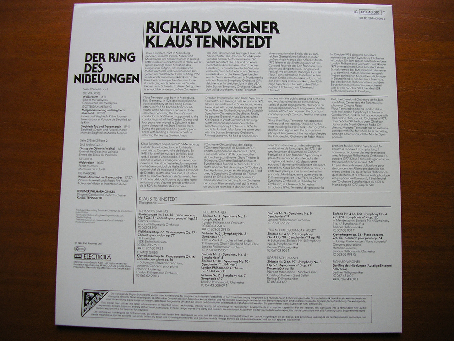 WAGNER: ORCHESTRAL MUSIC from 'The Ring' TENNSTEDT / BERLIN PHILHARMONIC 1C 067 43010