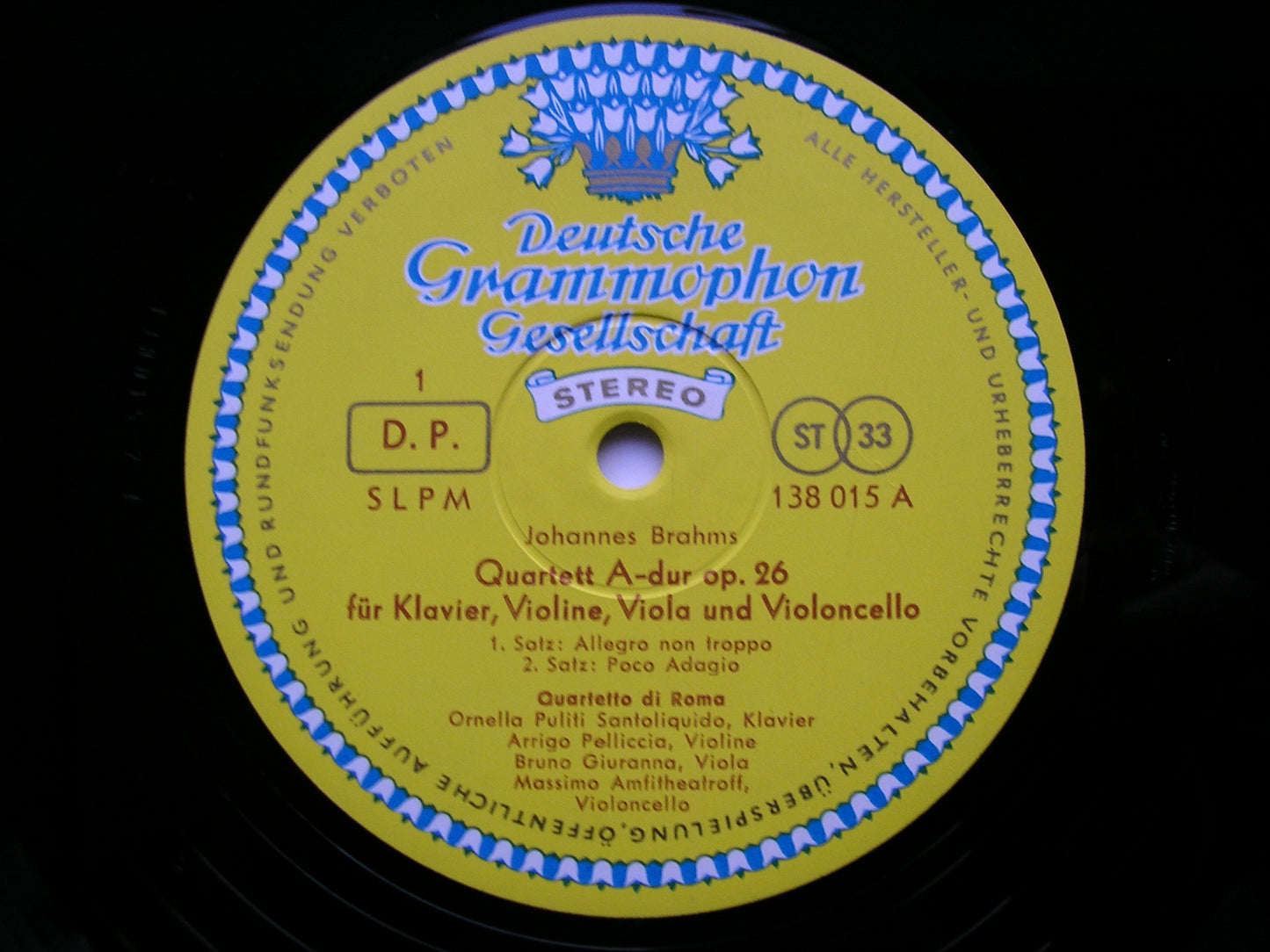 BRAHMS: PIANO QUARTET in A Op. 26 QUARTETTO DI ROMA 138 015