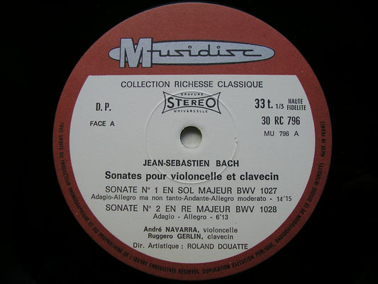 BACH: THREE SONATAS FOR CELLO & HARPSICHORD BWV 1027 - 1029     NAVARRA / GERLIN    30 RC 796