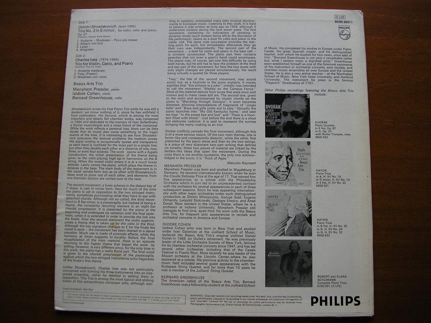 SHOSTAKOVICH: PIANO TRIO No. 2 / IVES: PIANO TRIO     BEAUX ARTS TRIO    6500 860