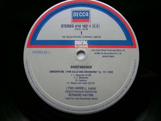 SHOSTAKOVICH: CELLO CONCERTO No. 1 / BLOCH: SCHELOMO   HARRELL /                                  CONCERTGEBOUW AMSTERDAM / HAITINK    414 162